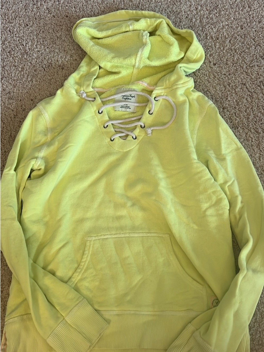 American Eagle Outfitters Lace-Up Hooded Sweatshirt - Neon Yellow
